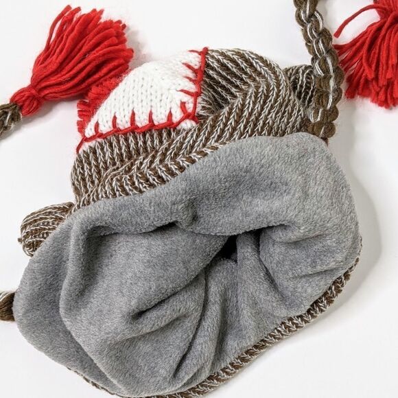 Unisex Knit Sock Monkey Hat With Earflaps And Braids  main image 4